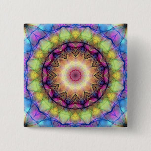 Rainbow stained Glass 15 Cm Square Badge