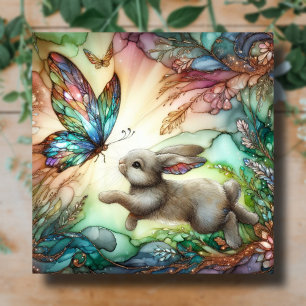 Rainbow Stained Glass Bunny Butterfly Easter Holiday Card