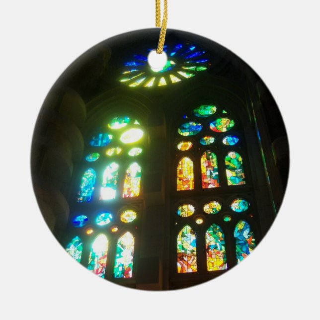 Rainbow Stained Glass Ceramic Tree Decoration (Front)