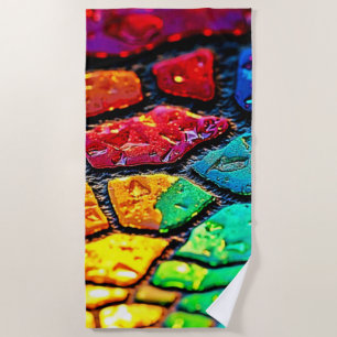 Rainbow Stained Glass Close-Up Art Beach Towel
