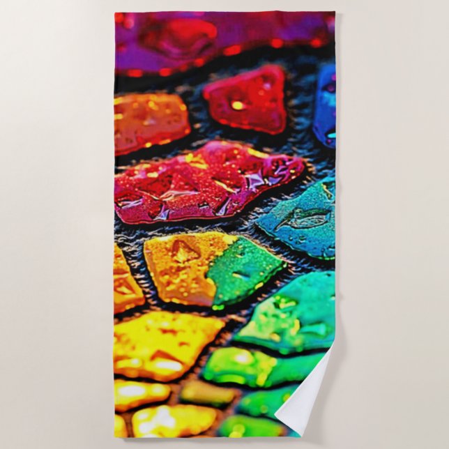 Rainbow Stained Glass Close-Up Art Beach Towel (Front)