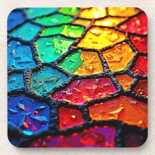 Rainbow Stained Glass Close-Up Art Coaster