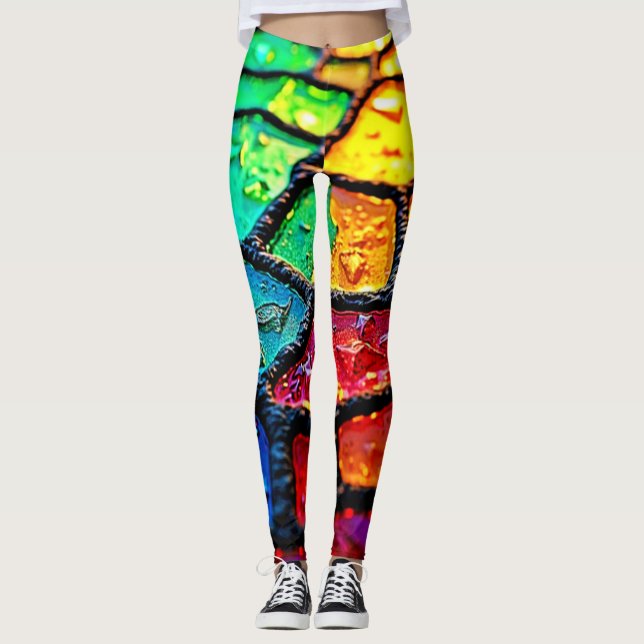 Rainbow Stained Glass Close-Up Art Leggings (Front)