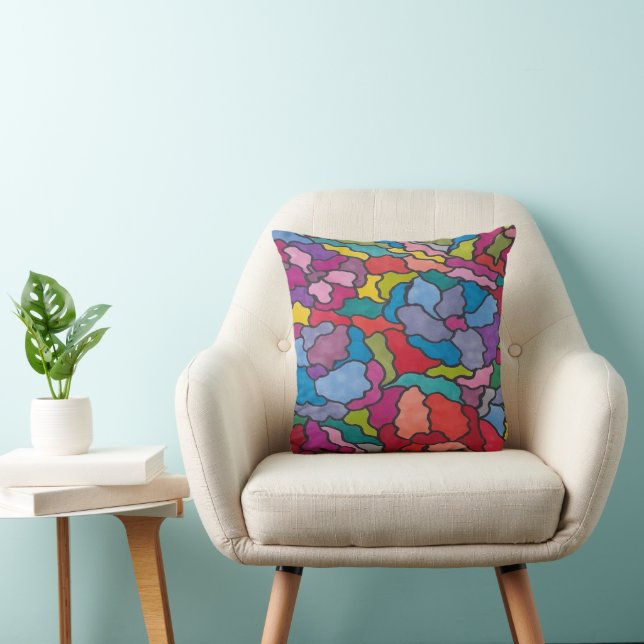 Rainbow Stained Glass Flowers Abstract Cushion (Chair)