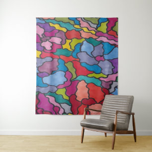 Rainbow Stained Glass Flowers Abstract Tapestry