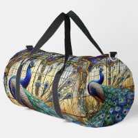 Rainbow Stained Glass Peacock Large Duffel Bag