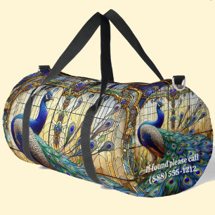 Rainbow Stained Glass Peacock Large Duffel Bag