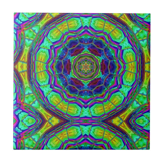 Rainbow Stained Glass Window Tie Dye Tile (Front)