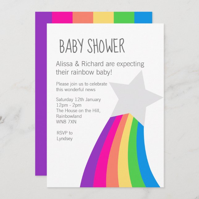 Rainbow Star Baby Shower Invitation (Front/Back)