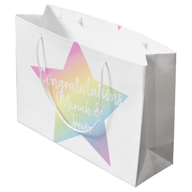 Rainbow Star Baby Shower Large Gift Bag (Back Angled)