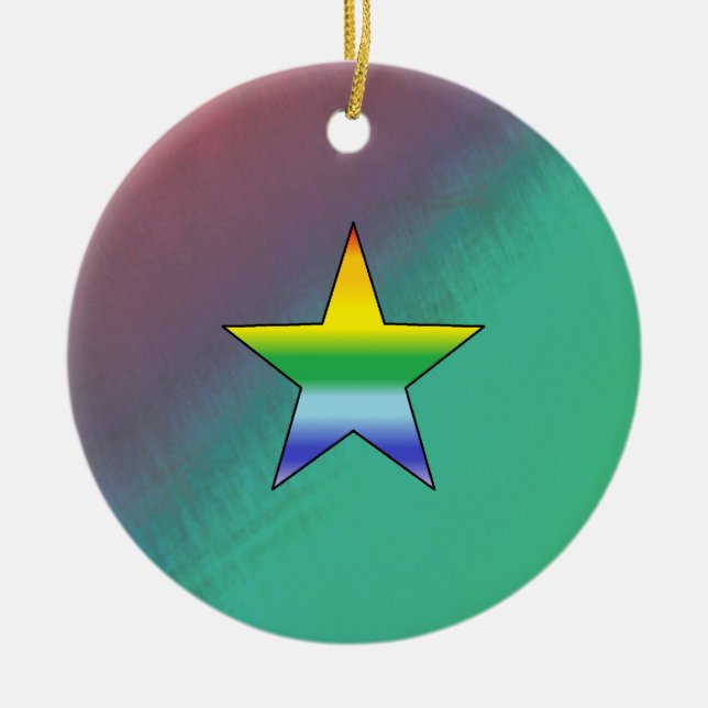 Rainbow Star Ceramic Tree Decoration (Front)