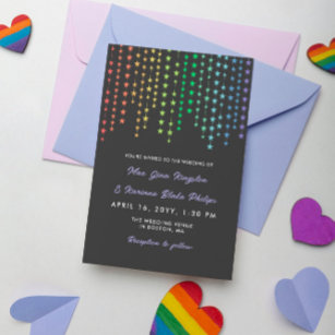 Rainbow Star Garlands Informal LGBT Wedding Invitation