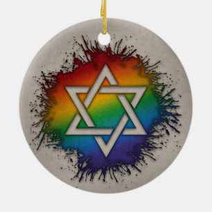 Rainbow Star of David Ceramic Tree Decoration