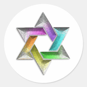 Rainbow Star of David on Any Colour Classic Round Sticker