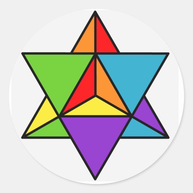Rainbow Star Tetrahedron Classic Round Sticker (Front)
