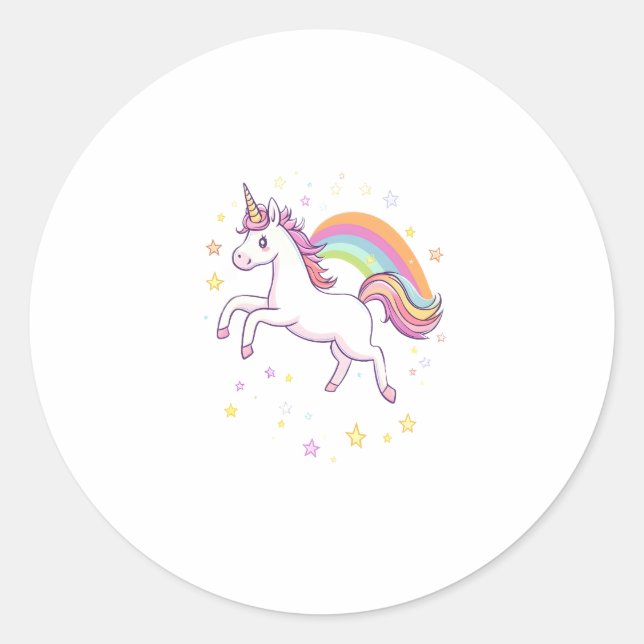 Rainbow Star Unicorn (1) Classic Round Sticker (Front)