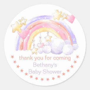 Rainbow Stars and Cloud Girl Baby Shower Thank You Classic Round Sticker