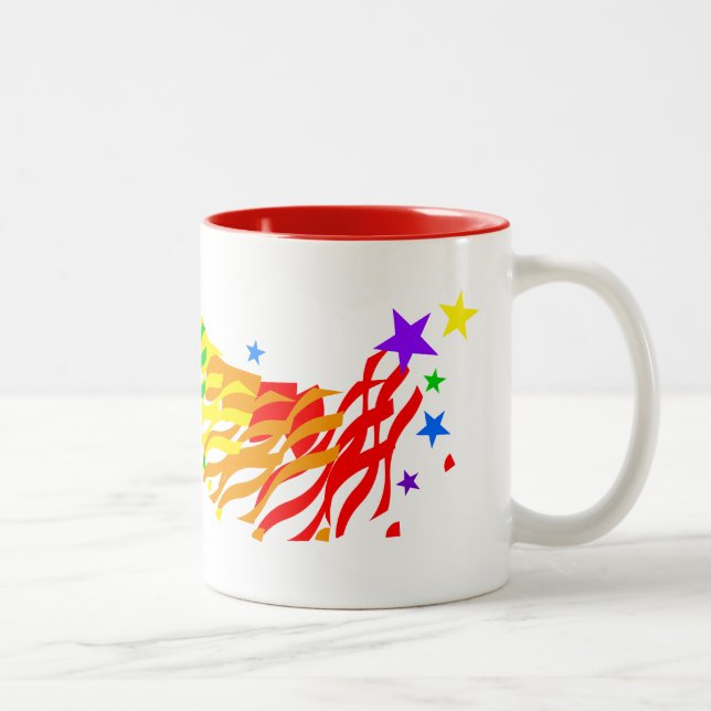 Rainbow Stars and Streamers Two-Tone Coffee Mug (Right)