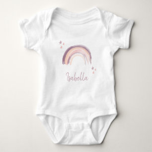 Rainbow & Stars Boho Muted Pink Baby Name Baby Bodysuit
