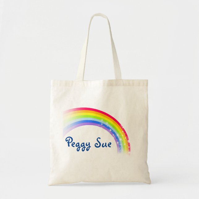 Rainbow stars custom name dark tote bag (Front)
