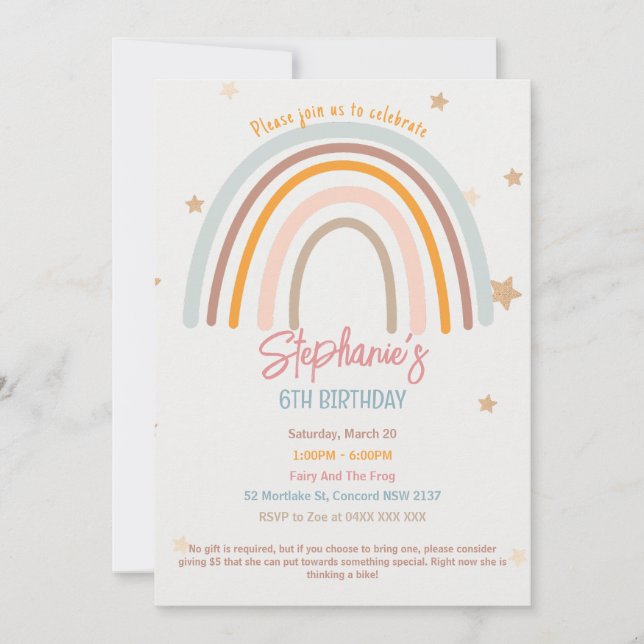 Rainbow Stars Fiver Party Birthday Invitation (Front)