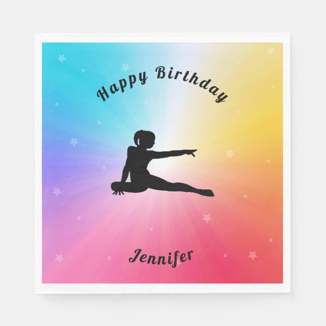 Rainbow Stars Gymnastics Birthday Napkins (Front)