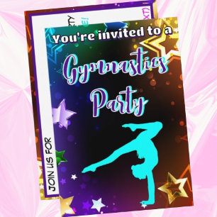 Rainbow Stars Gymnastics Birthday Party Invitation