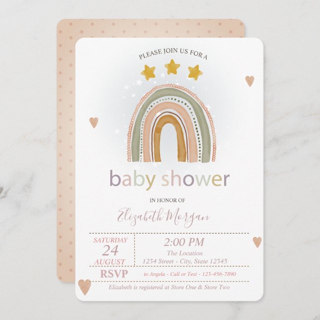 Rainbow Stars Hearts,Polka Dots Baby Shower  Invitation (Front/Back)