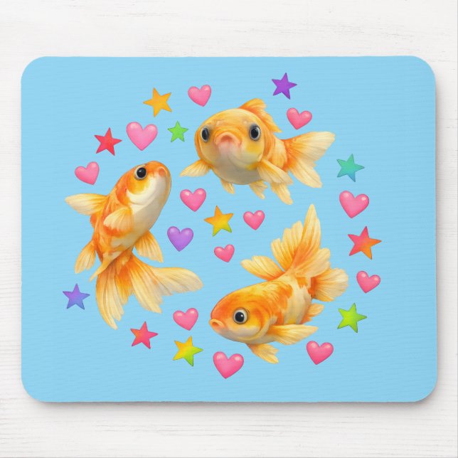 rainbow stars kawaii cute goldfish pet mouse pad (Front)