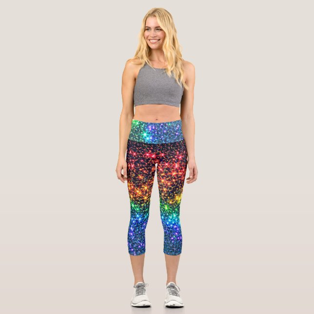 Rainbow Stars Night Sky Capri Leggings (Front)