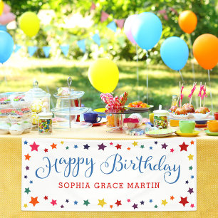 Rainbow Stars on any colour Happy Birthday Kids Banner