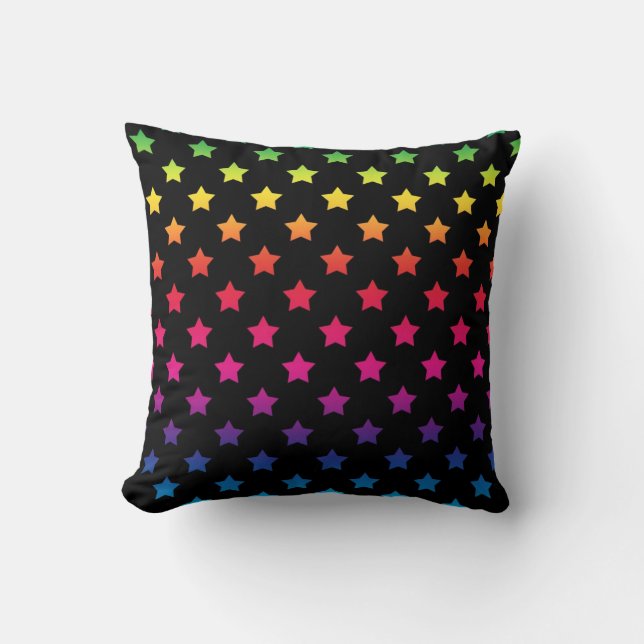 Rainbow Stars over Black Background Pattern Cushion (Front)