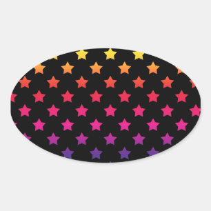 Rainbow Stars over Black Background Pattern Oval Sticker
