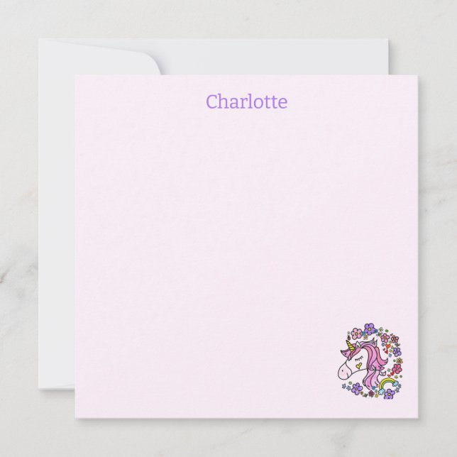 Rainbow Stars Unicorn Folded Note Card (Front)
