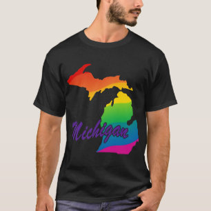 Rainbow State Outline Michigan T-Shirt