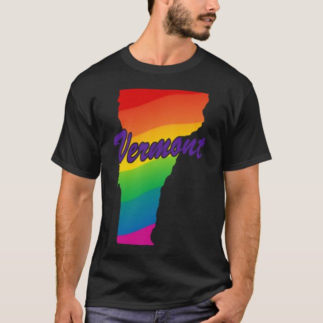 Rainbow State Outline Vermont T-Shirt (Front)