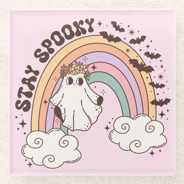 Rainbow Stay Spooky Glass Coaster (Front)