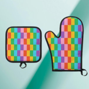Rainbow Steps Blocks Pattern Oven Mitt & Pot Holder Set