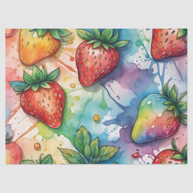 Rainbow Strawberries Decoupage  Tissue Paper (Front)
