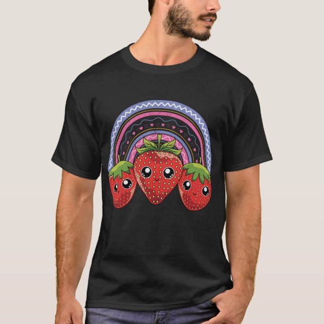 Rainbow Strawberries Kawaii Red Berry Fruit Strawb T-Shirt (Front)
