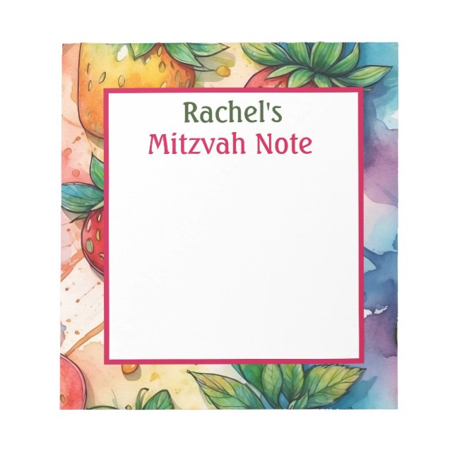 Rainbow Strawberries Mitzvah Note Girls Notepad (Front)