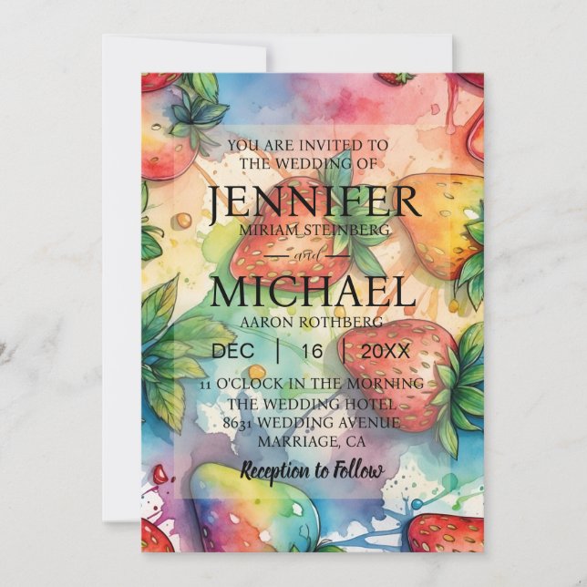 Rainbow Strawberries Wedding Invitations (Front)
