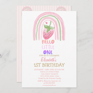Rainbow Strawberry Stripe Hello Little One Invitation