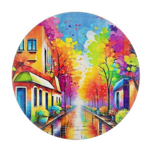 Rainbow Street: Vivid Town Cutting Board