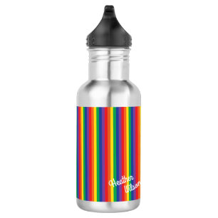 Rainbow Stripe Cute Kids Water Bottle with Name