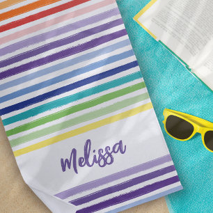 Rainbow Stripe Monogram Beach Towel