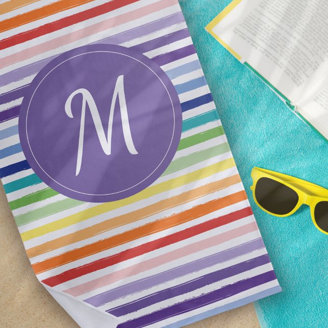 Rainbow Stripe Monogram Beach Towel (Creator Uploaded)