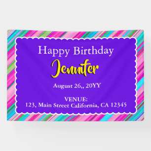 Rainbow Stripe Pattern Birthday Custom Text Banner