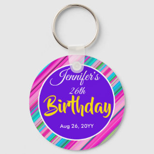 Rainbow Stripe Pattern Birthday Custom Text Key Ring