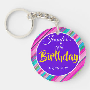 Rainbow Stripe Pattern Birthday Custom Text Key Ring